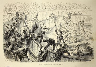 Bull Jumping the Barrier by Gustave Dore